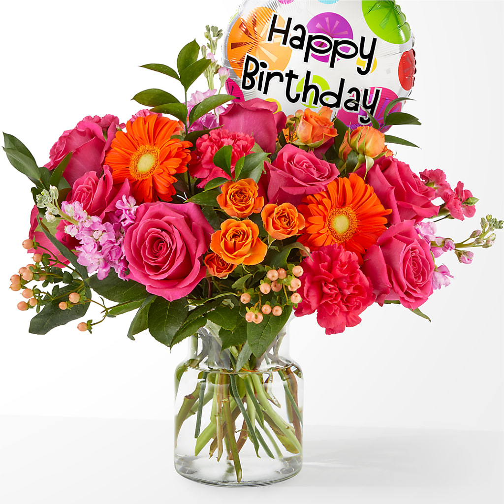 Fiesta Bouquet with Birthday Balloon – SOUTHERN TRADITIONS FLORAL & GIFTS, Swainsboro GA