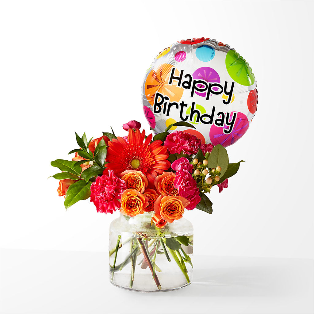 Fiesta Bouquet with Birthday Balloon – SOUTHERN TRADITIONS FLORAL & GIFTS, Swainsboro GA