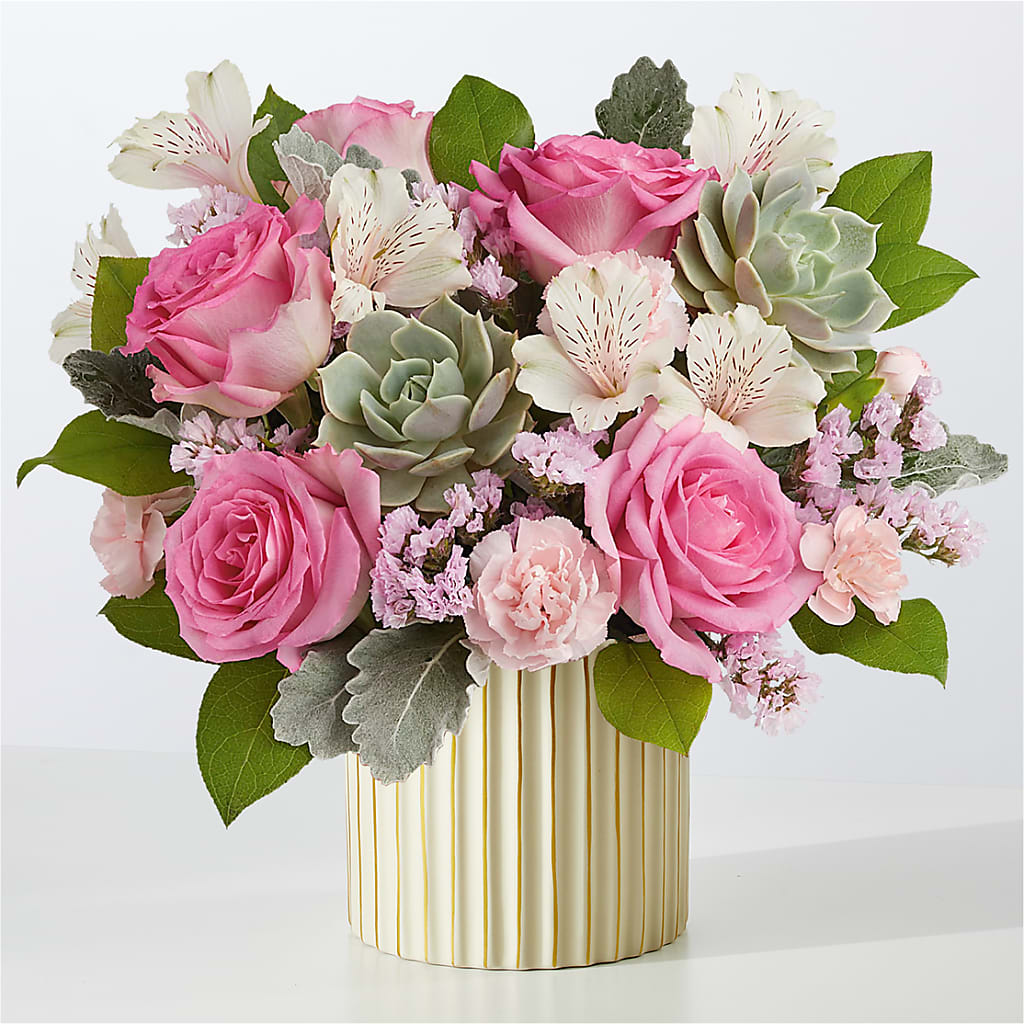 Dusty Rose Bouquet with Ivory Vase – SOUTHERN TRADITIONS FLORAL & GIFTS, Swainsboro GA