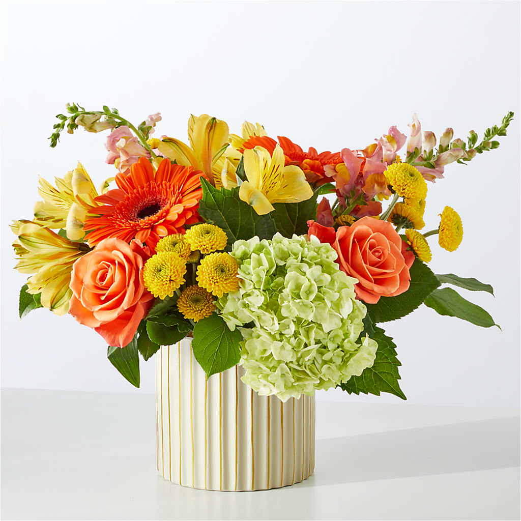 Autumn Sunshine Bouquet with Ivory Vase – SOUTHERN TRADITIONS FLORAL & GIFTS, Swainsboro GA