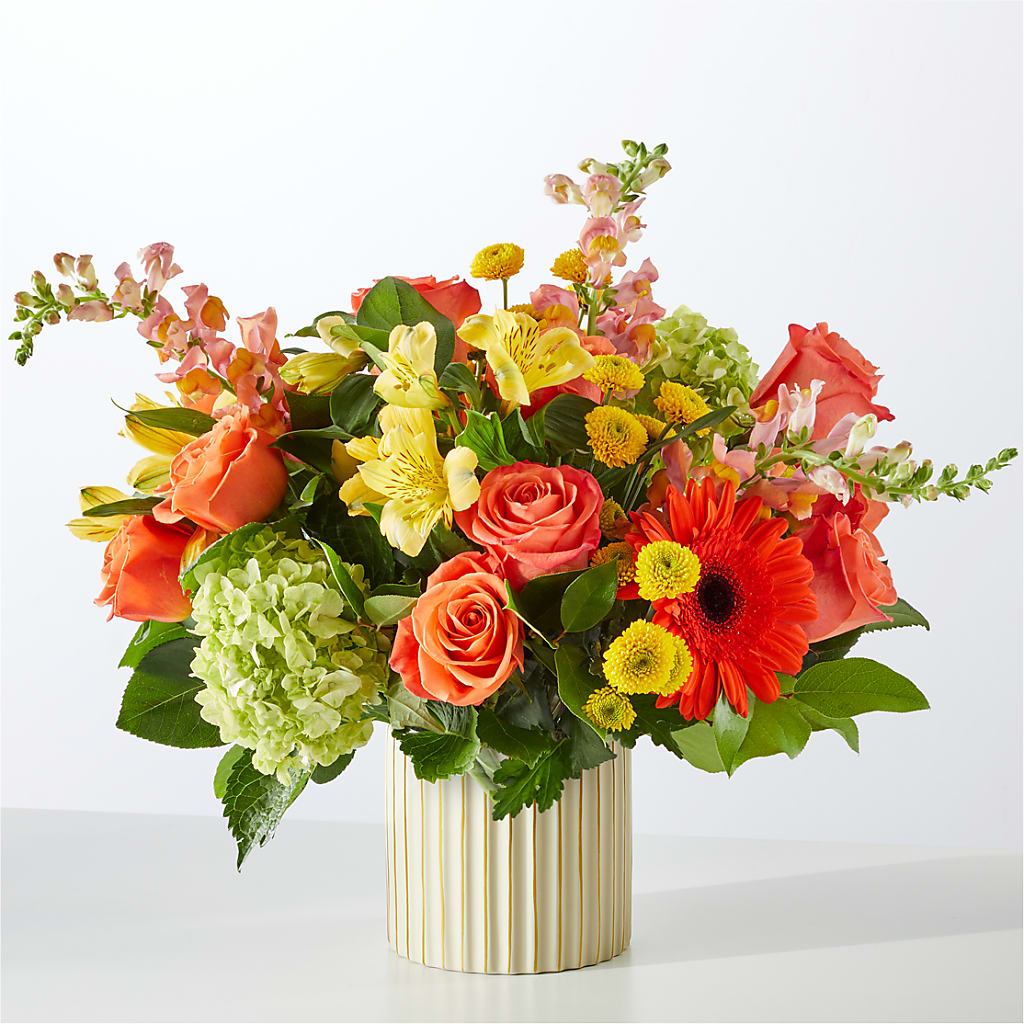 Autumn Sunshine Bouquet with Ivory Vase – SOUTHERN TRADITIONS FLORAL & GIFTS, Swainsboro GA