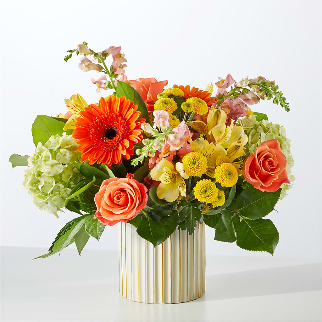 Autumn Sunshine Bouquet with Ivory Vase – SOUTHERN TRADITIONS FLORAL & GIFTS, Swainsboro GA