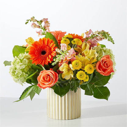 Autumn Sunshine Bouquet with Ivory Vase – SOUTHERN TRADITIONS FLORAL & GIFTS, Swainsboro GA