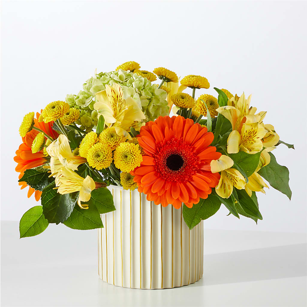 Autumn Sunshine Bouquet with Ivory Vase – SOUTHERN TRADITIONS FLORAL & GIFTS, Swainsboro GA